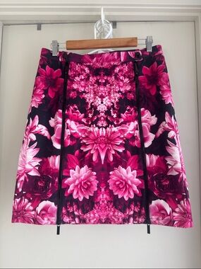 Michael Kors Black and Pink Floral A-Line Skirt